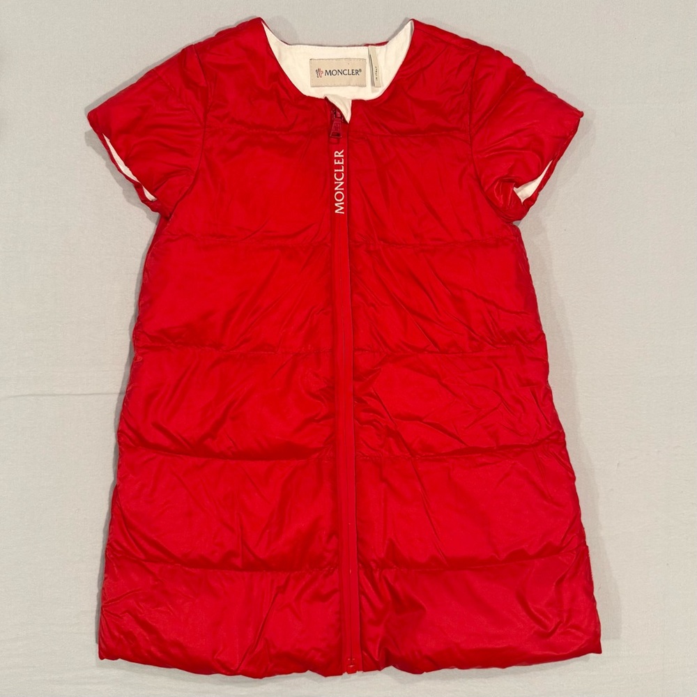 New Moncler Enfant Red Down Dress Jacket Girls 2T Padded Puffer Designer Italy